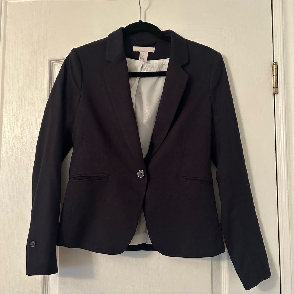 H&M Navy Blue One-Button Blazer – Size 8